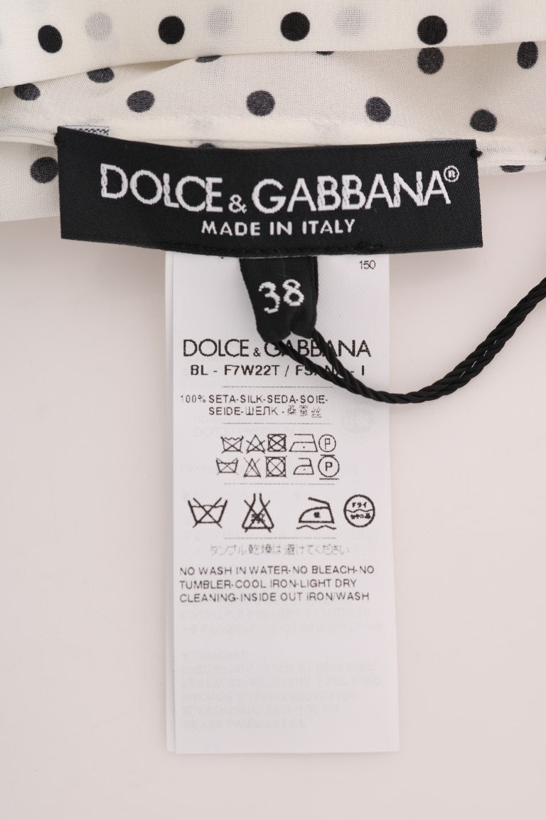 Dolce & Gabbana White Polka Dotted Silk T-shirt Top Dolce & Gabbana
