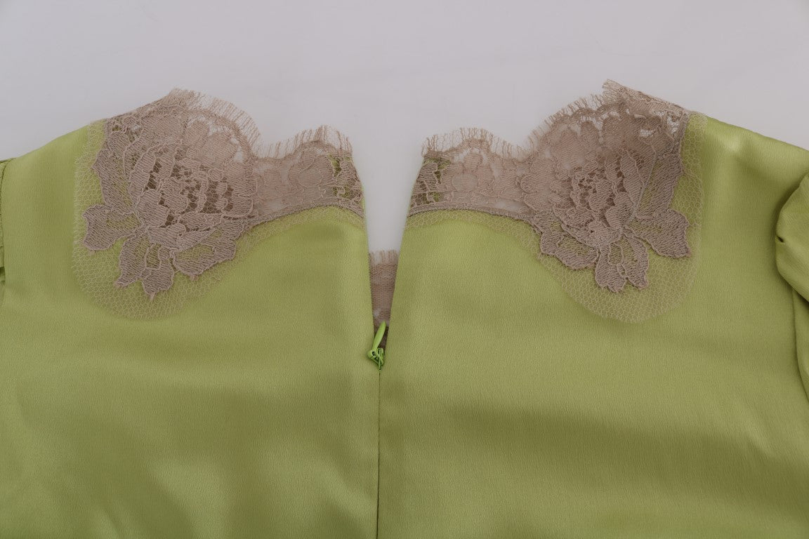 Dolce & Gabbana Green Silk Stretch Blouse Top Dolce & Gabbana