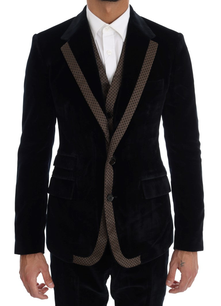 Dolce & Gabbana Blue Velvet Two Button Slim 3 Piece Suit Dolce & Gabbana