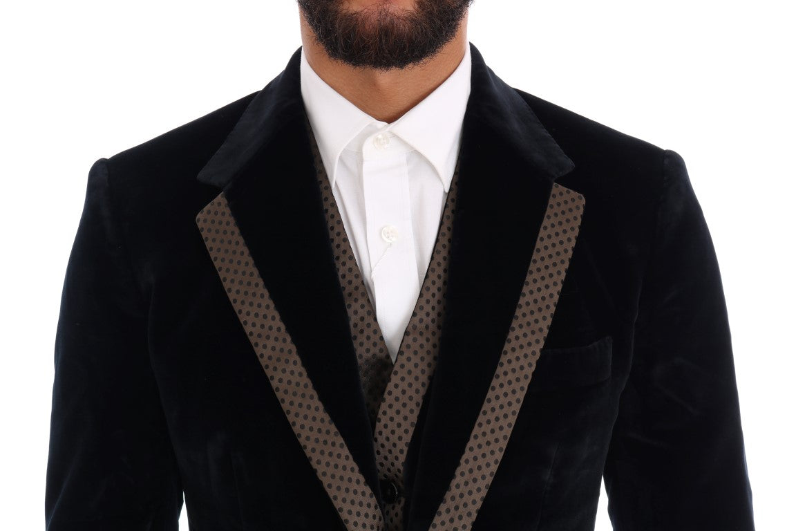 Dolce & Gabbana Blue Velvet Two Button Slim 3 Piece Suit Dolce & Gabbana