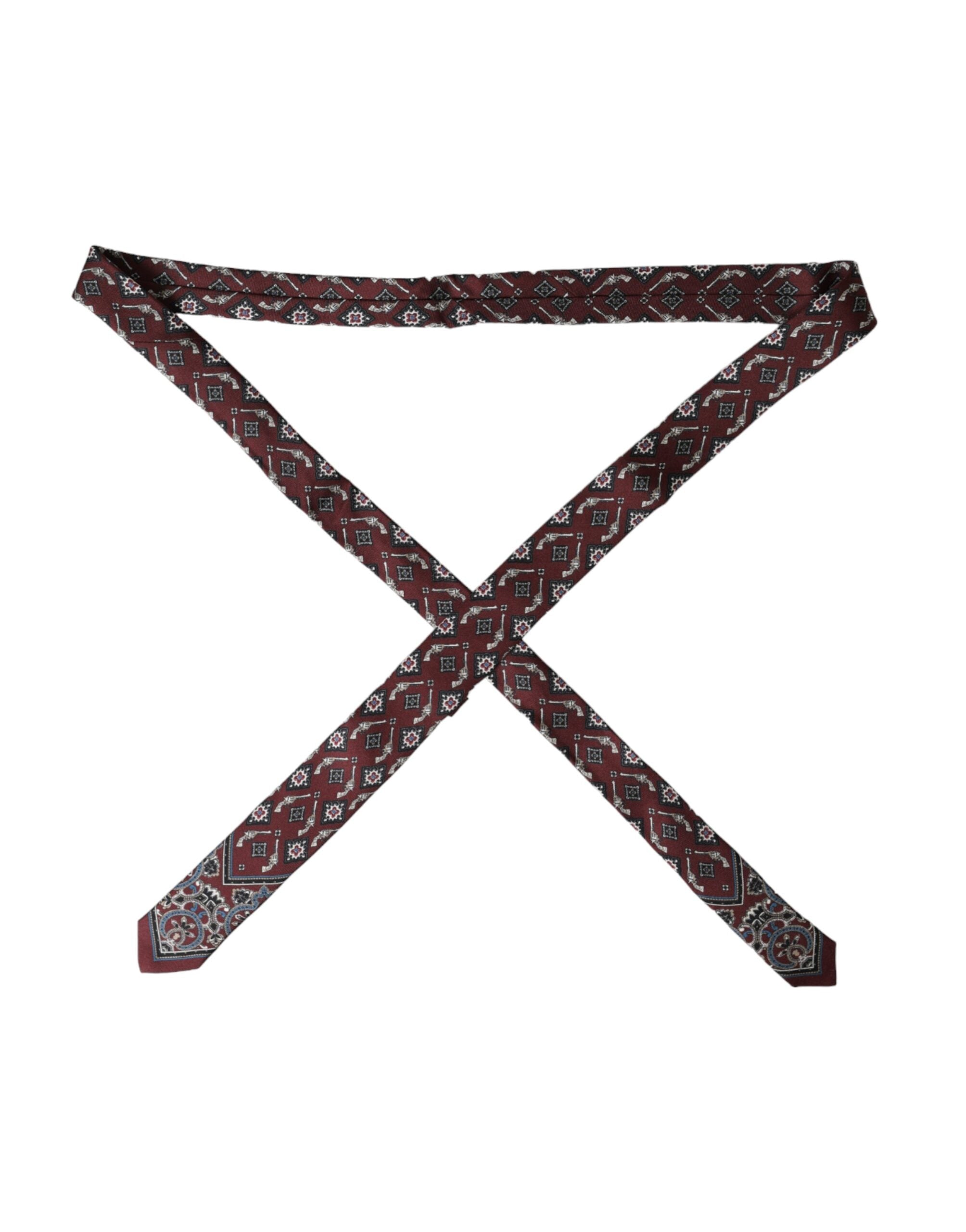 Dolce & Gabbana Bordeaux Printed 100% Silk Adjustable Men Tie Dolce & Gabbana