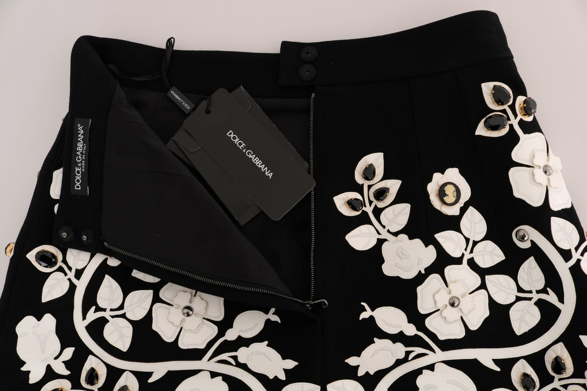 Dolce & Gabbana Black Crystal Floral Pencil Skirt Dolce & Gabbana