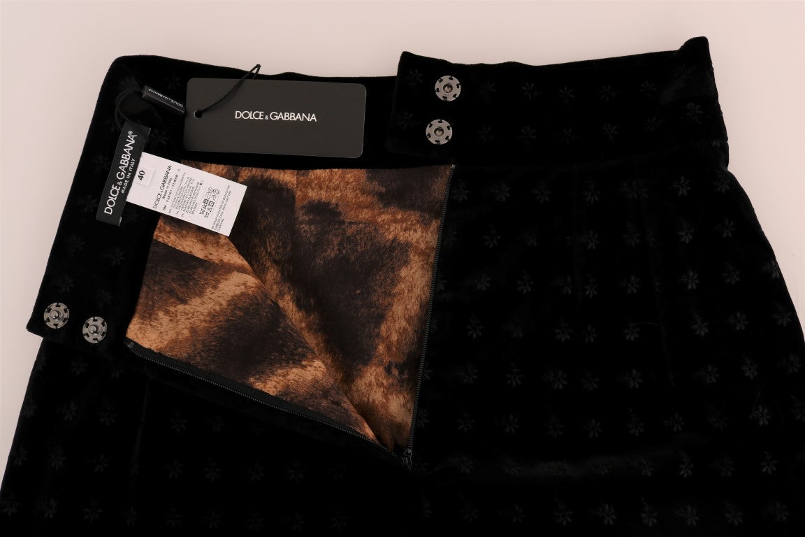 Dolce & Gabbana Dark Green Baroque Velvet Pencil Skirt Dolce & Gabbana