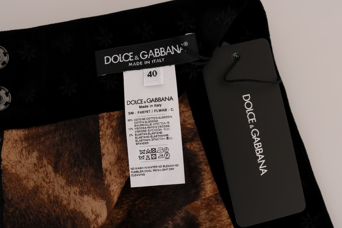 Dolce & Gabbana Dark Green Baroque Velvet Pencil Skirt Dolce & Gabbana