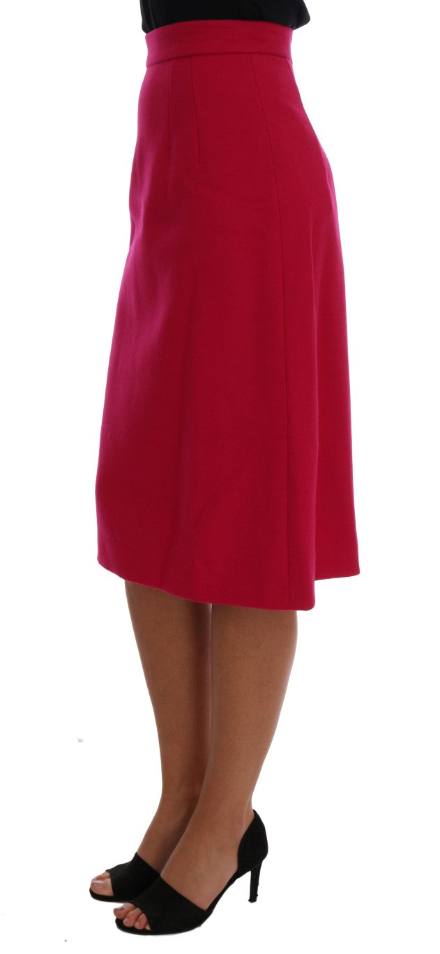 Dolce & Gabbana Pink Wool Knee Long A-Line Skirt Dolce & Gabbana