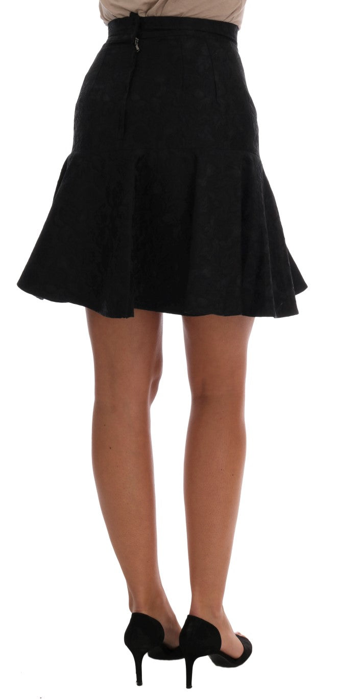 Dolce & Gabbana Black Floral Jacquard Silk A-Line Skirt Dolce & Gabbana