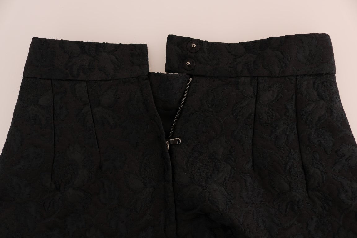 Dolce & Gabbana Black Floral Jacquard Silk A-Line Skirt Dolce & Gabbana