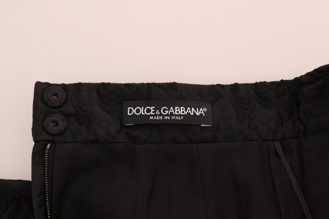 Dolce & Gabbana Black Floral Jacquard Silk A-Line Skirt Dolce & Gabbana