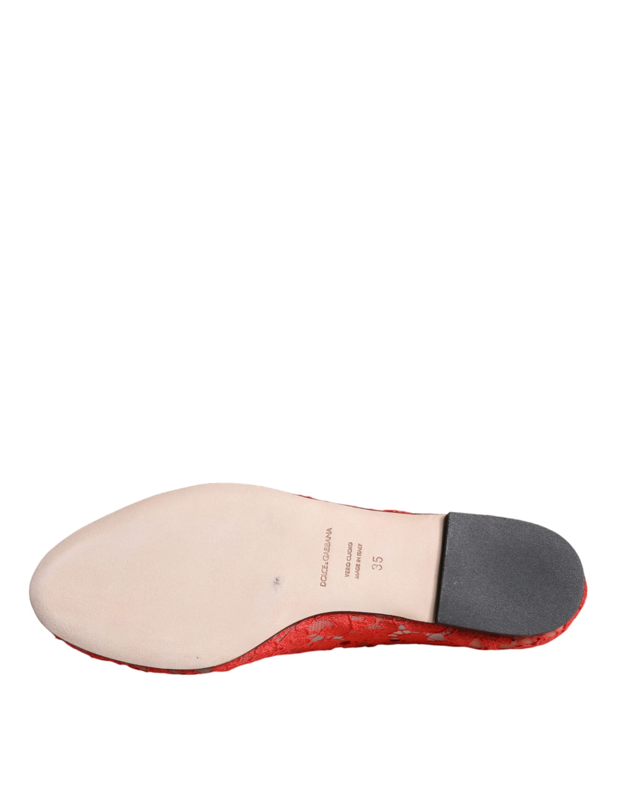 Dolce & Gabbana Coral Lace Crystal Ballet Flats Loafers Shoes Dolce & Gabbana
