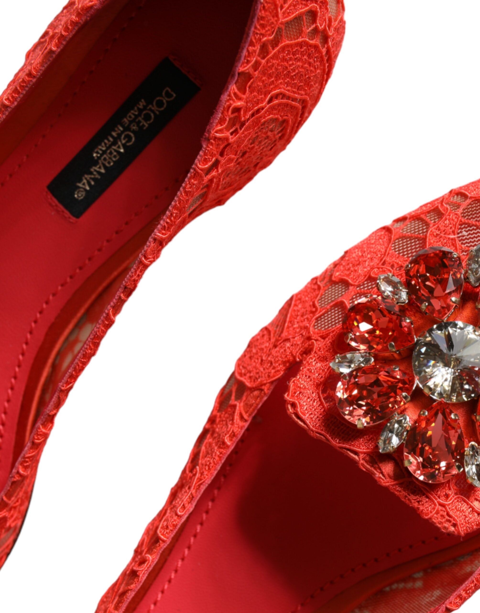 Dolce & Gabbana Coral Lace Crystal Ballet Flats Loafers Shoes Dolce & Gabbana