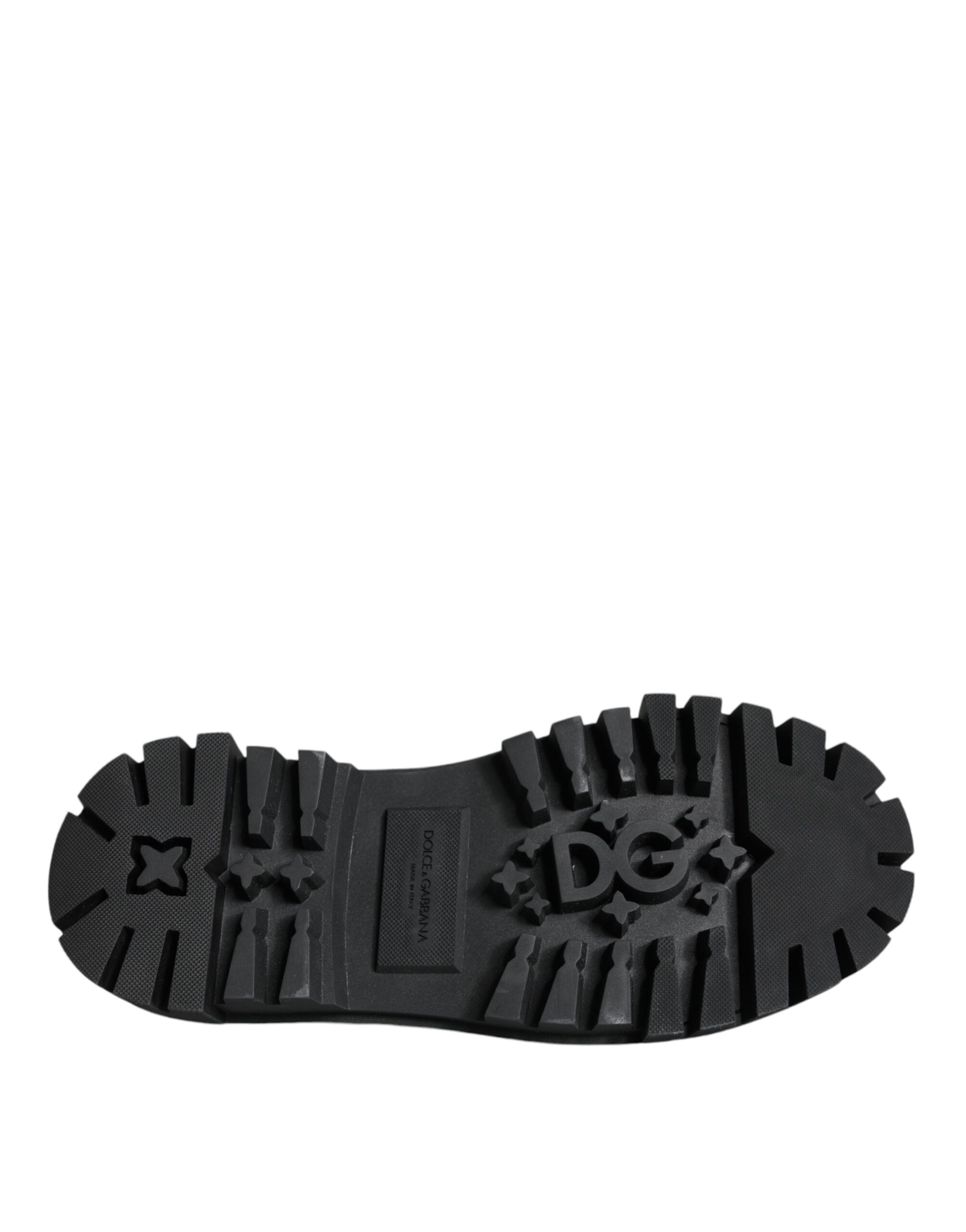 Dolce & Gabbana Black Leather Trekking Derby Embellished Shoes Dolce & Gabbana