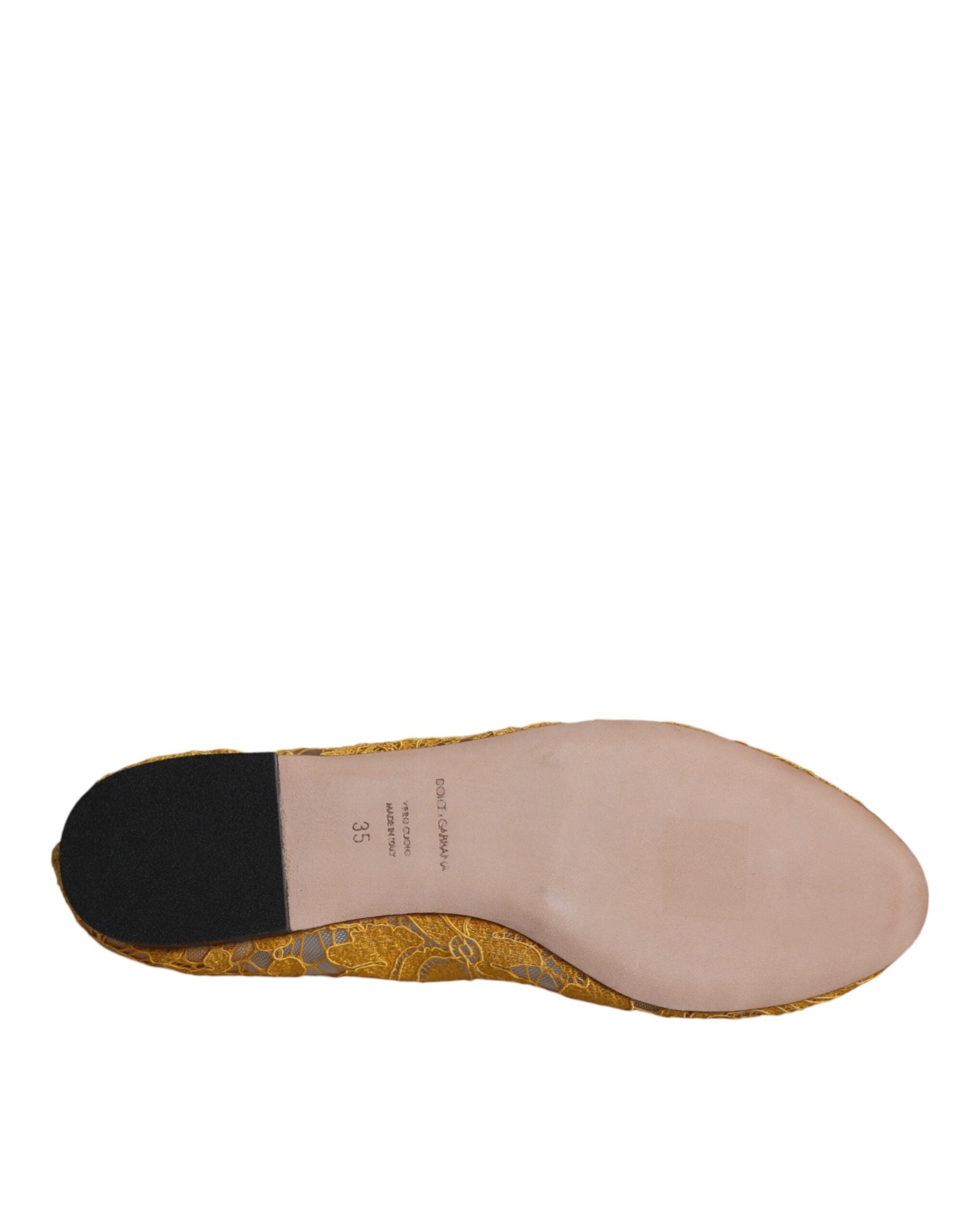 Dolce & Gabbana Mustard Lace Crystal Ballet Flats Loafer Shoes Dolce & Gabbana
