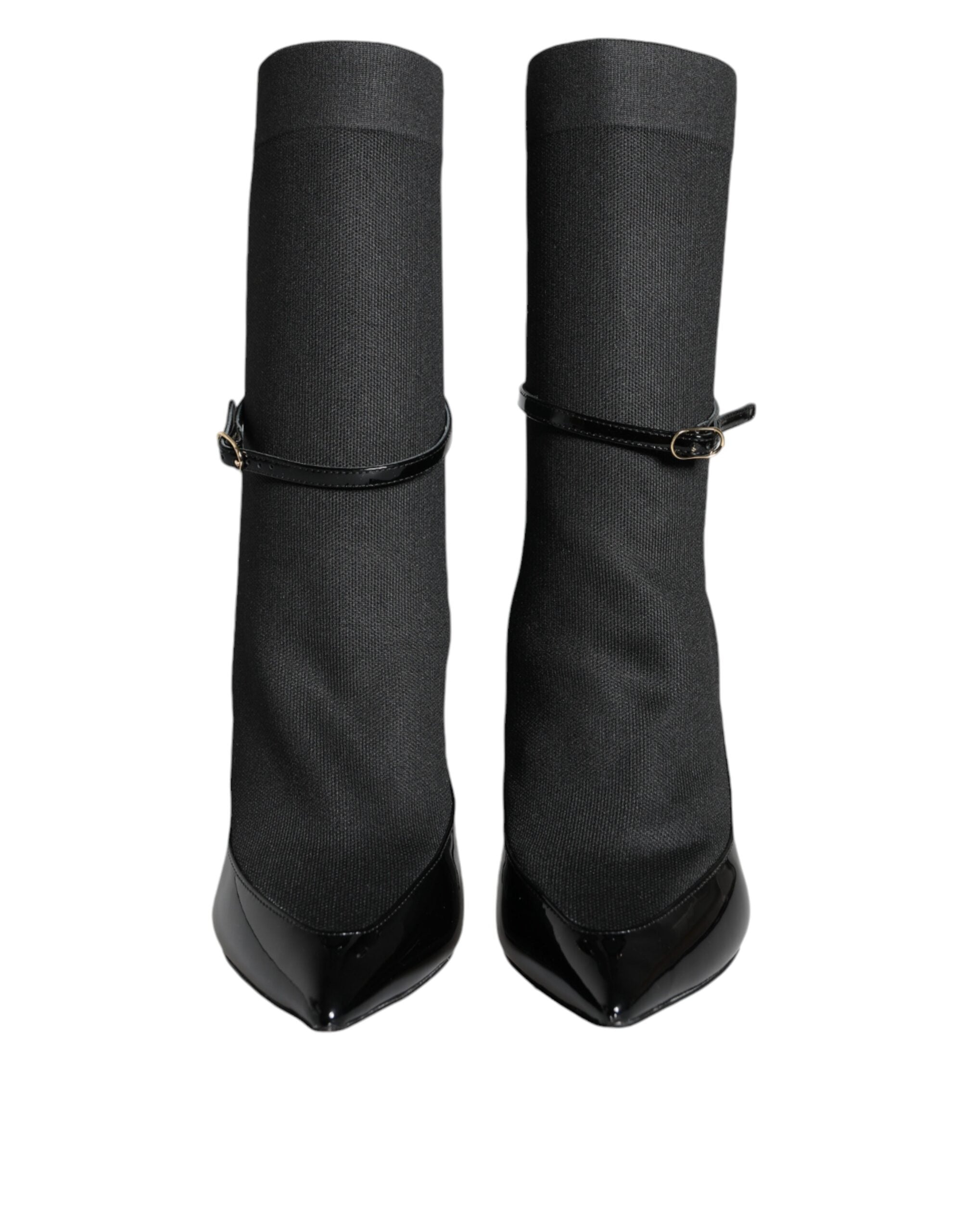 Dolce & Gabbana Black Leather Stilettos Booties Socks Shoes Dolce & Gabbana