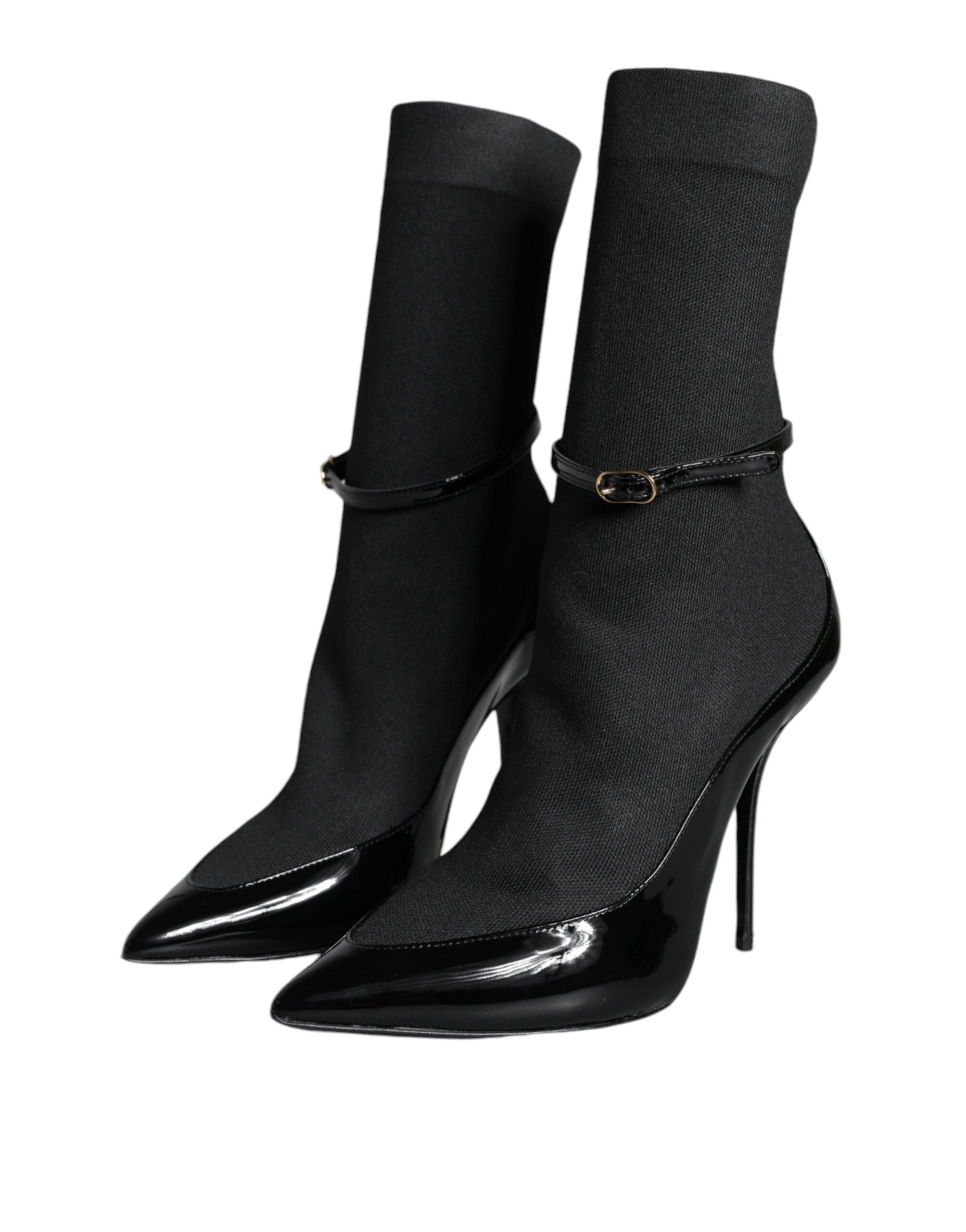 Dolce & Gabbana Black Leather Stilettos Booties Socks Shoes Dolce & Gabbana