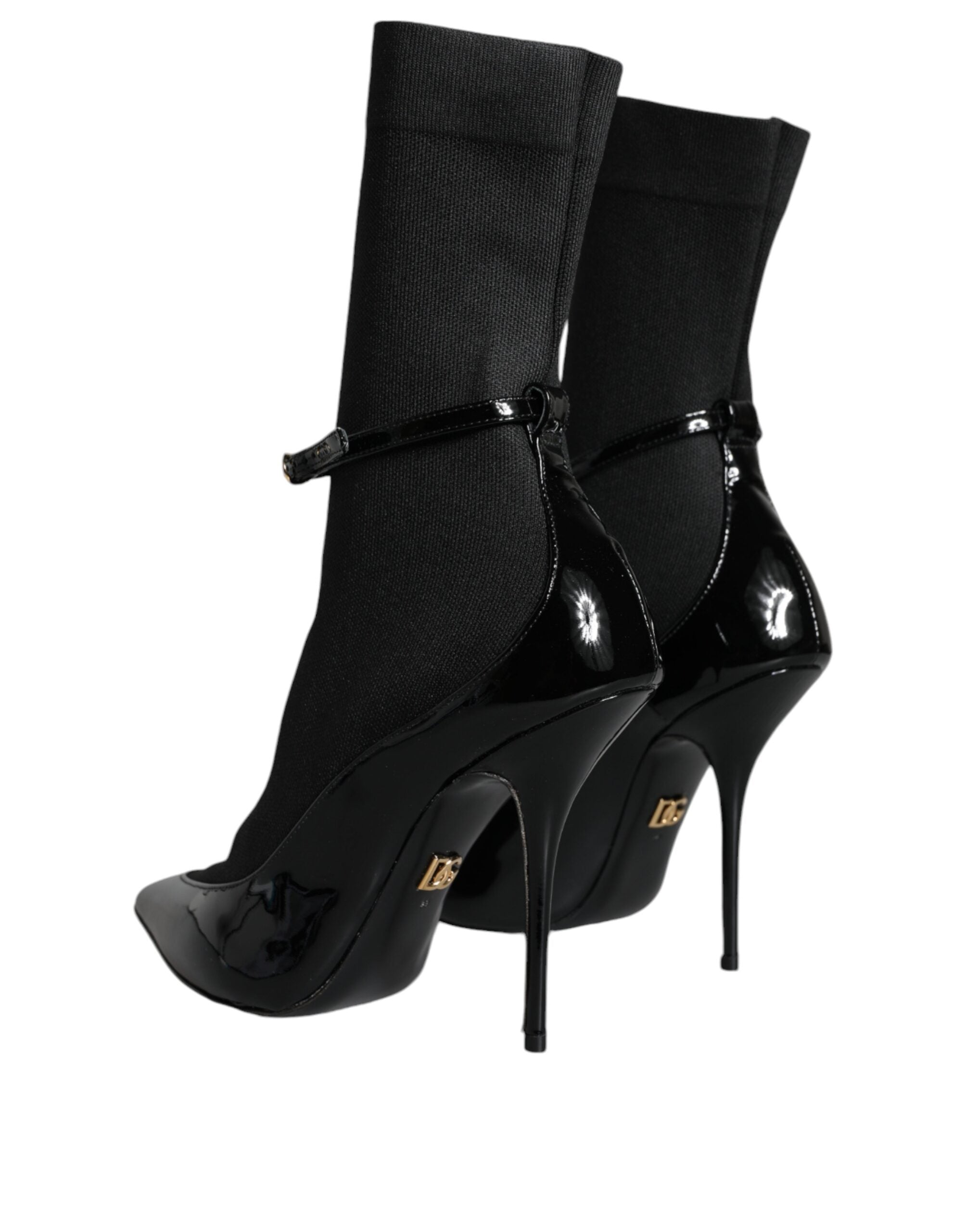 Dolce & Gabbana Black Leather Stilettos Booties Socks Shoes Dolce & Gabbana
