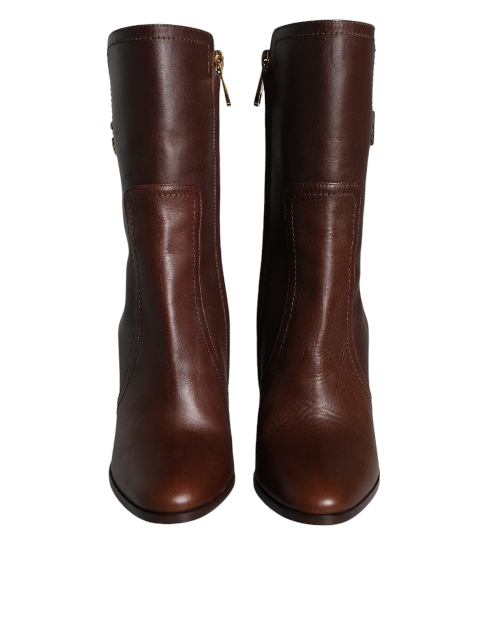 Dolce & Gabbana Brown Leather Heels Mid Calf Boots Shoes Dolce & Gabbana
