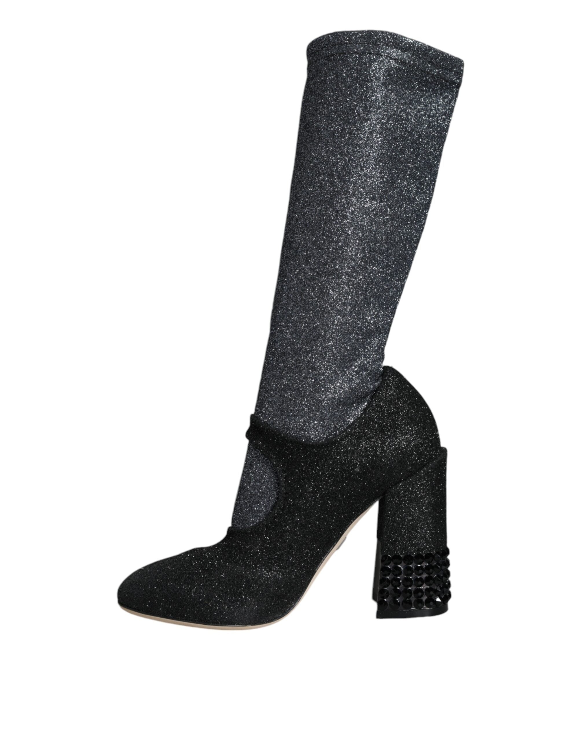 Dolce & Gabbana Black Crystal Mary Janes Booties Shoes Dolce & Gabbana