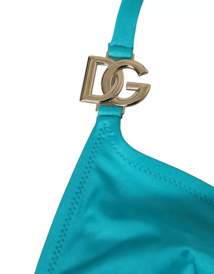 Dolce & Gabbana Blue Green Halter DG Logo Swimwear Beachwear Bikini Top Dolce & Gabbana