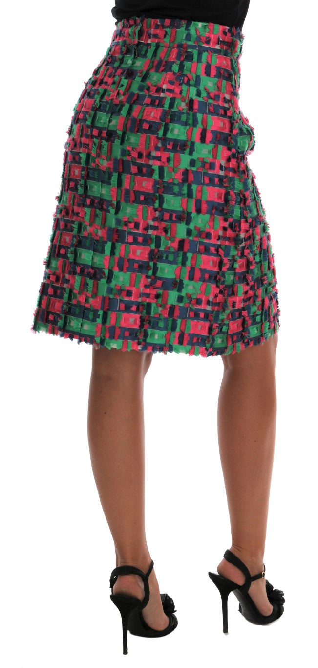 Dolce & Gabbana Pink Green Jacquard Pencil Skirt Dolce & Gabbana