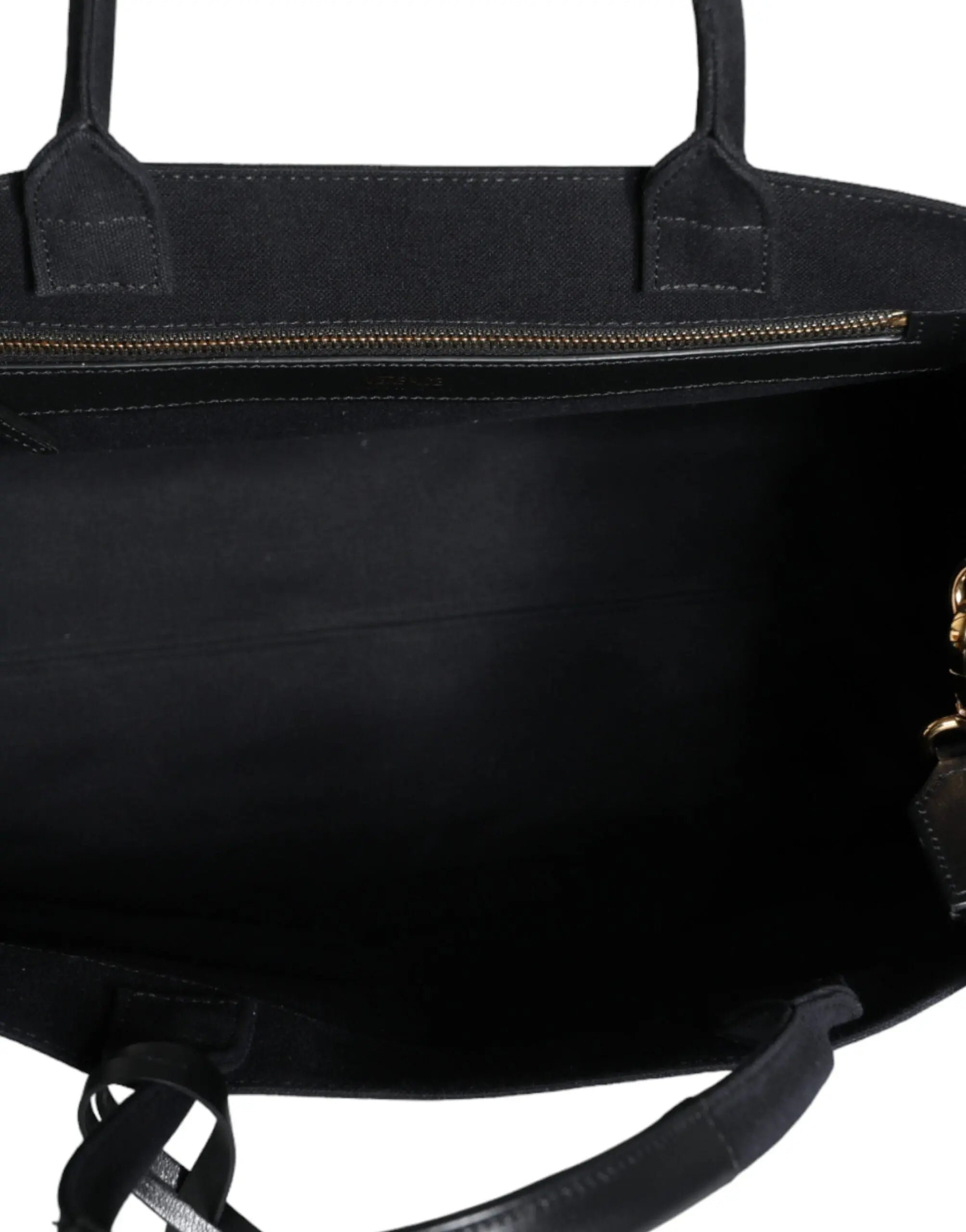 Versace Black Top Handle Canvas Leather Logo Crossbody Tote Bag Versace