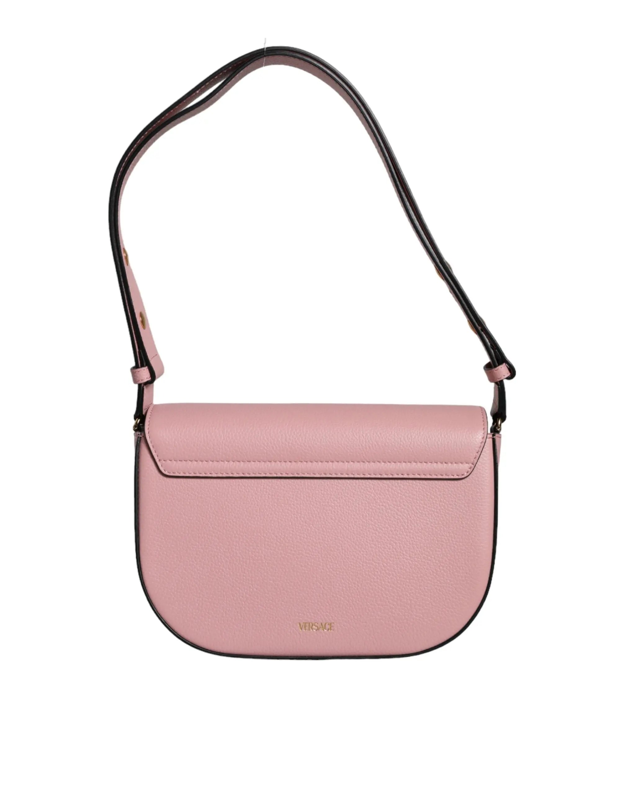 Versace Pink Grainy Calf Leather Logo Crossbody Shoulder Bag Versace