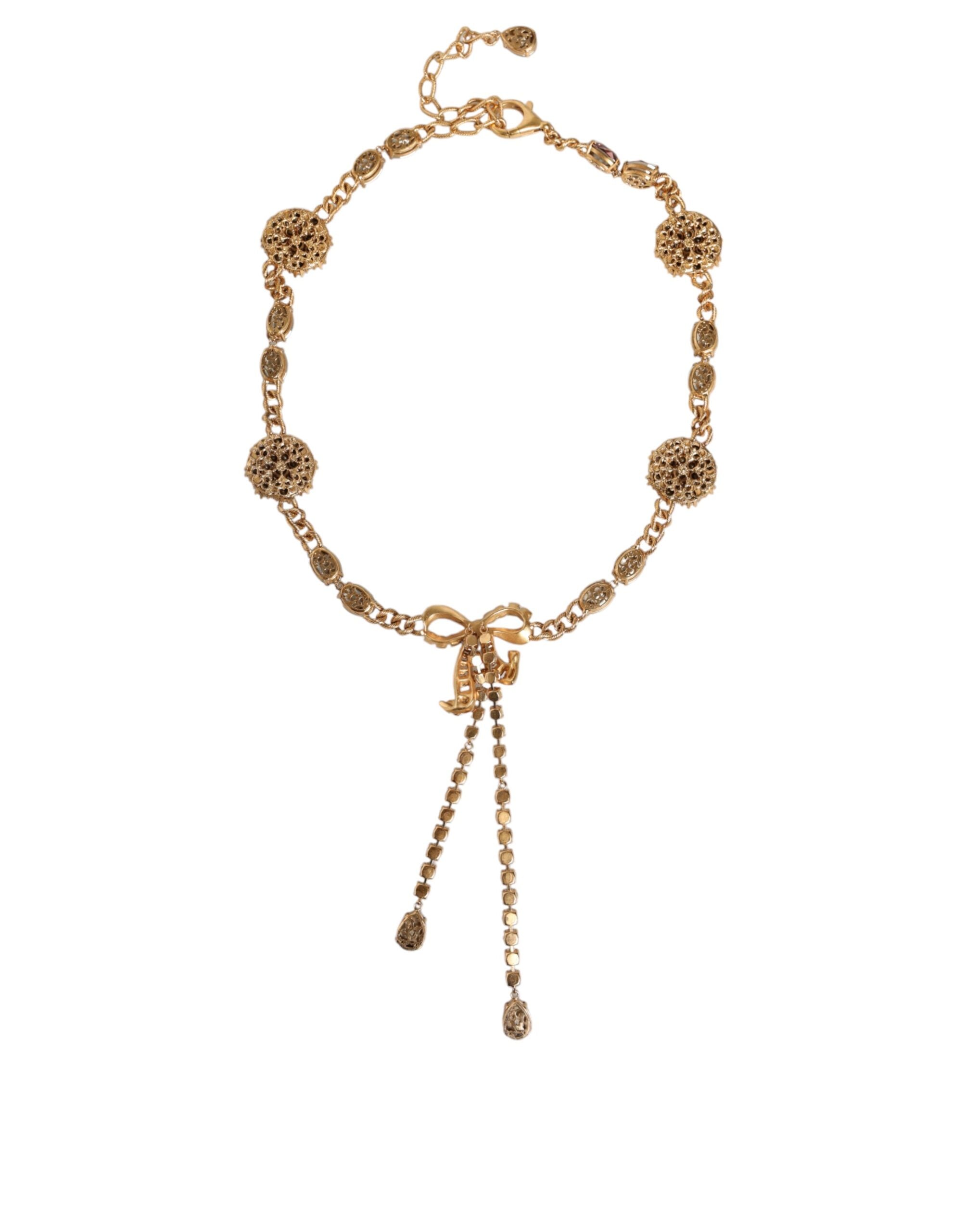 Dolce & Gabbana Gold Tone Brass Crystal Embellished Belt Dolce & Gabbana