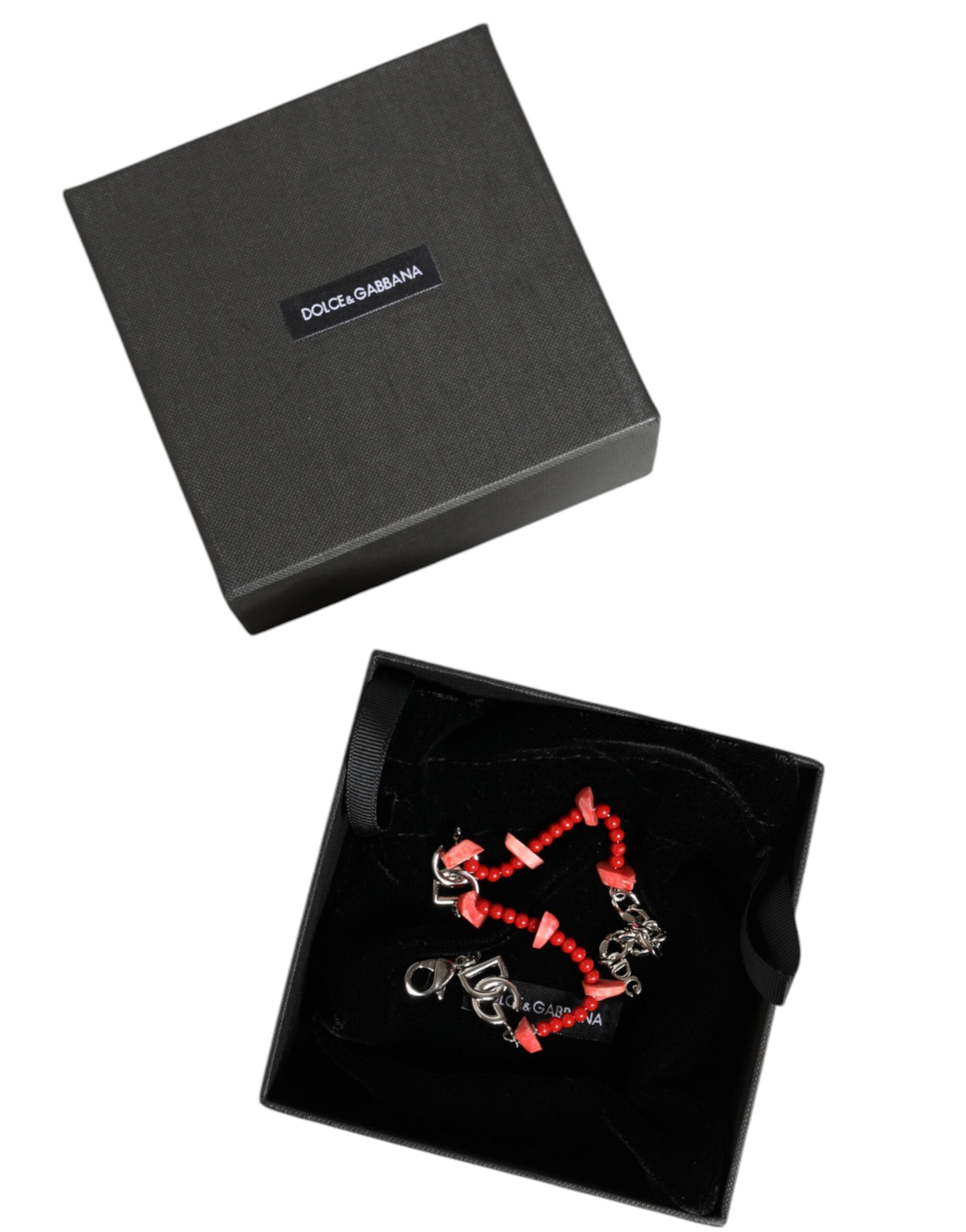 Dolce & Gabbana Silver Tone Brass Beaded Resin DG Logo Chain Bracelet Dolce & Gabbana