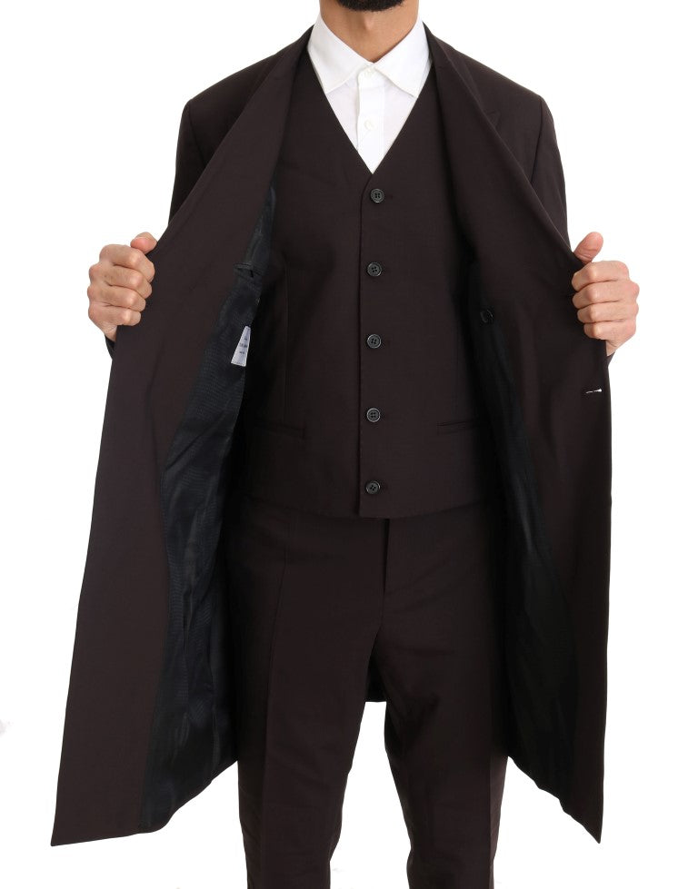 Dolce & Gabbana Bordeaux Wool Stretch Long 3 Piece Suit Dolce & Gabbana