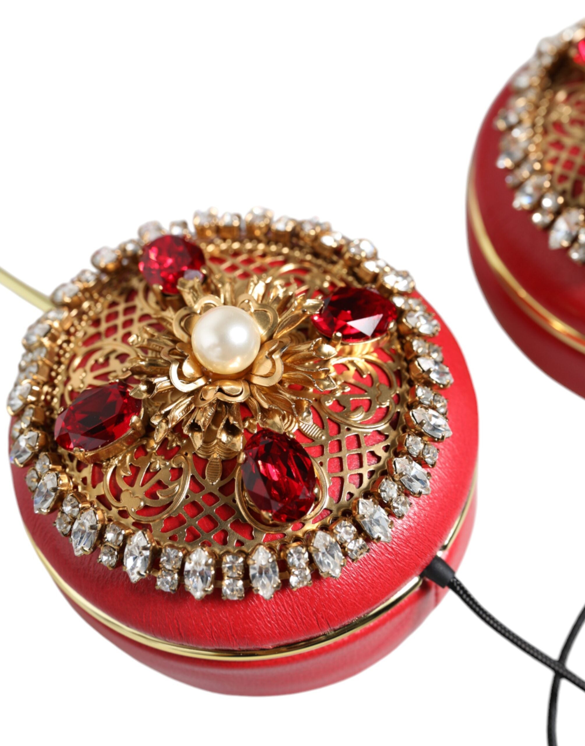 Dolce & Gabbana Red Nappa Leather Floral Crystal Headphone Dolce & Gabbana