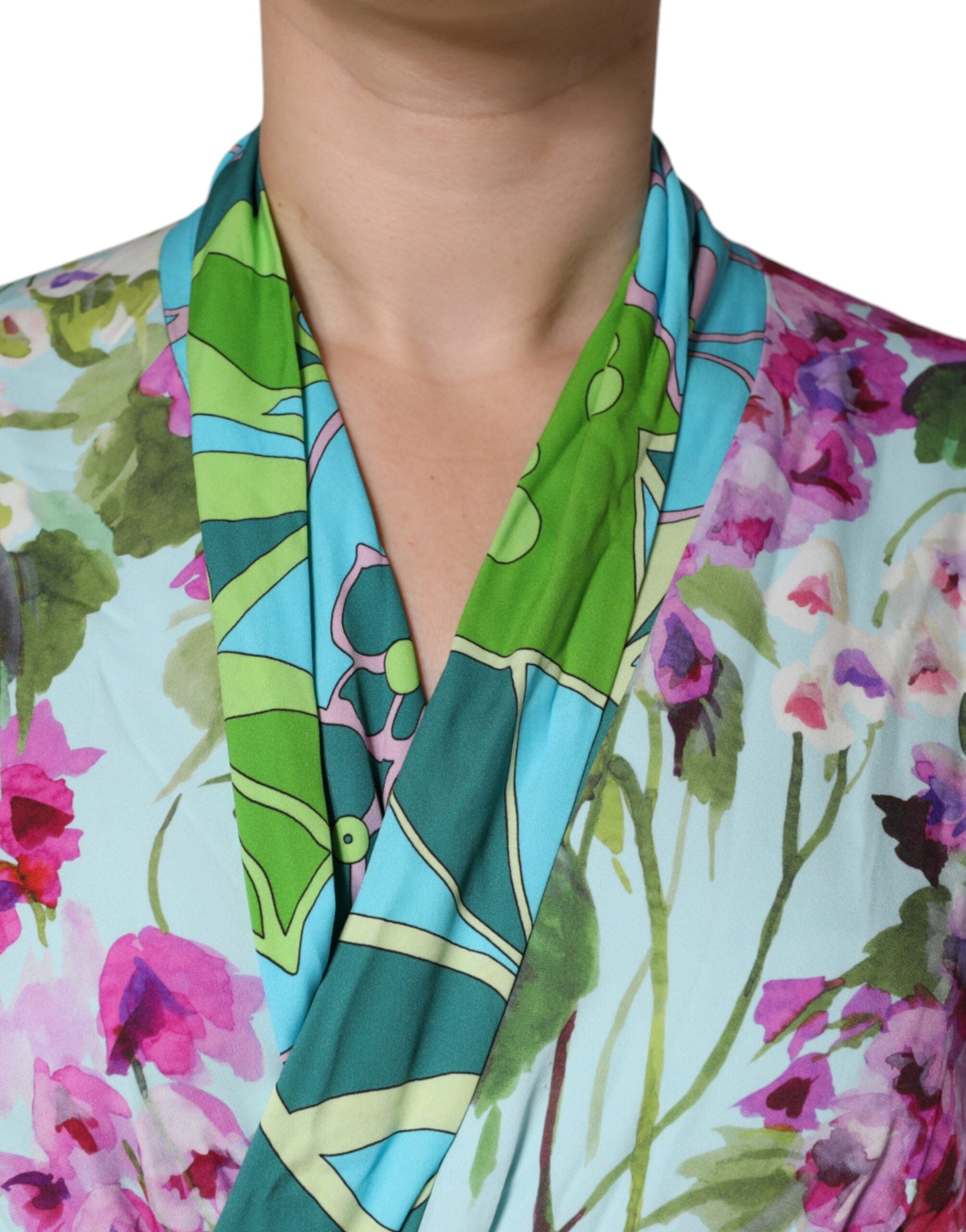 Dolce & Gabbana Multicolor Floral Silk Stretch Wrap Dress Dolce & Gabbana