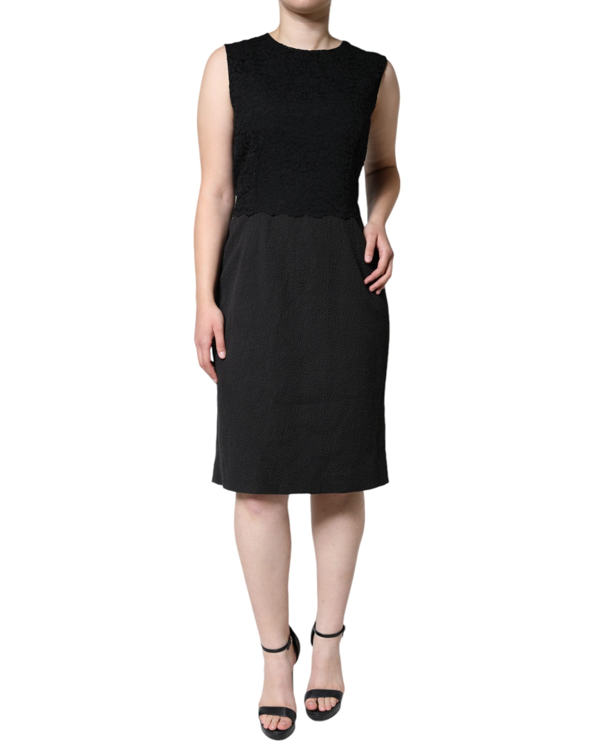 Dolce & Gabbana Black Cotton Sheath Knee Length Dress Dolce & Gabbana