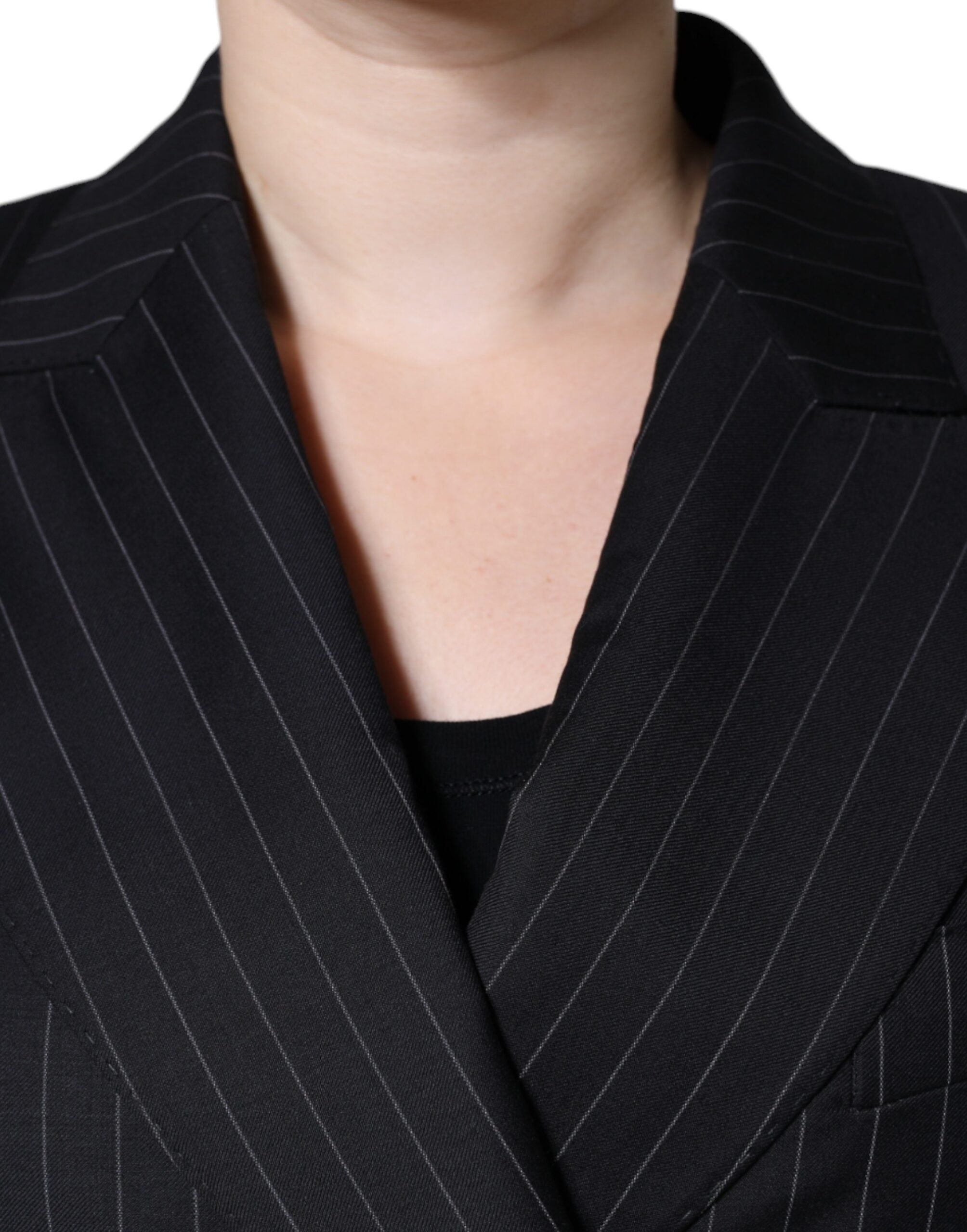 Dolce & Gabbana Black Striped Double Breasted Coat Jacket Dolce & Gabbana