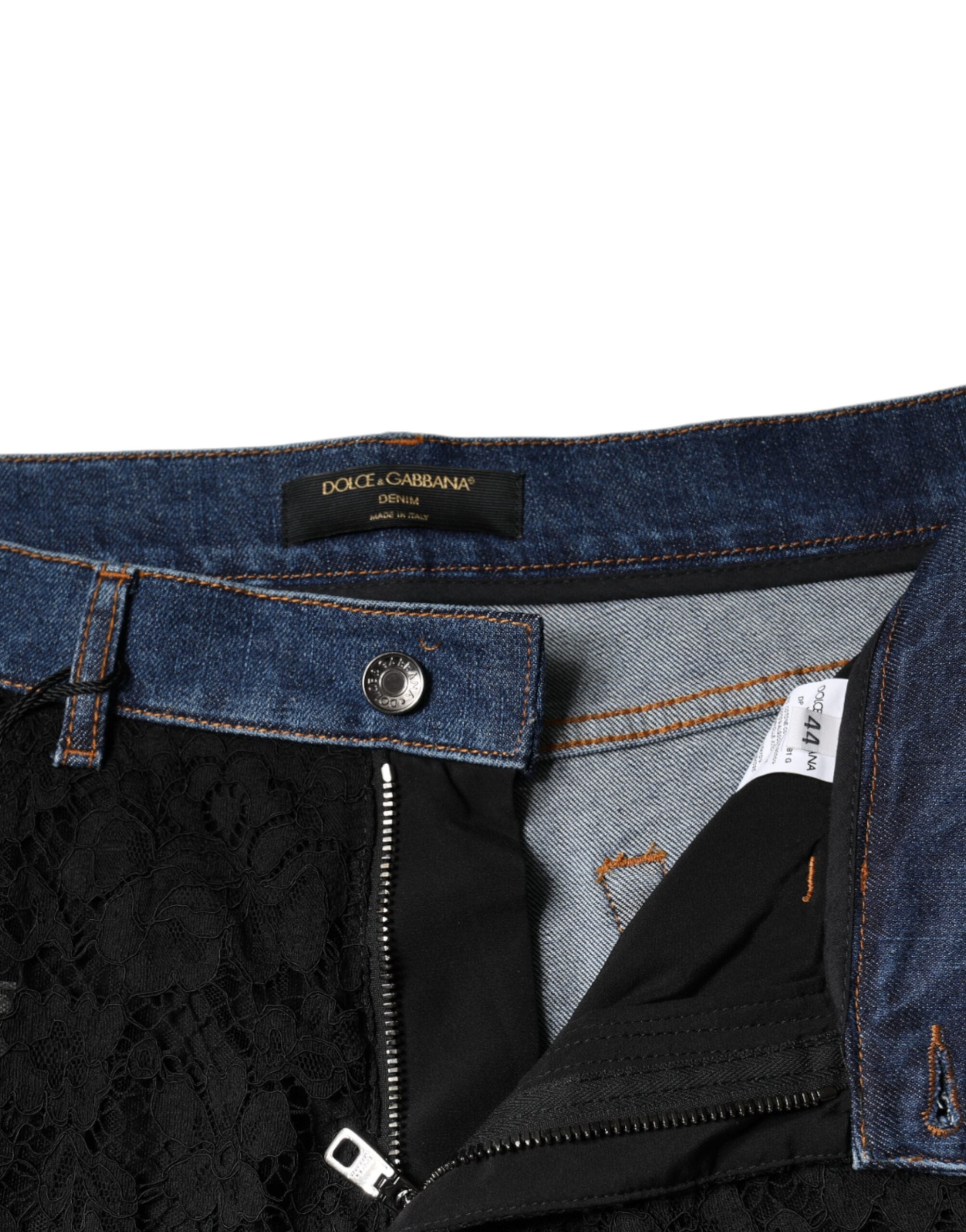 Dolce & Gabbana Black Floral Lace Front Skinny Denim Jeans Dolce & Gabbana