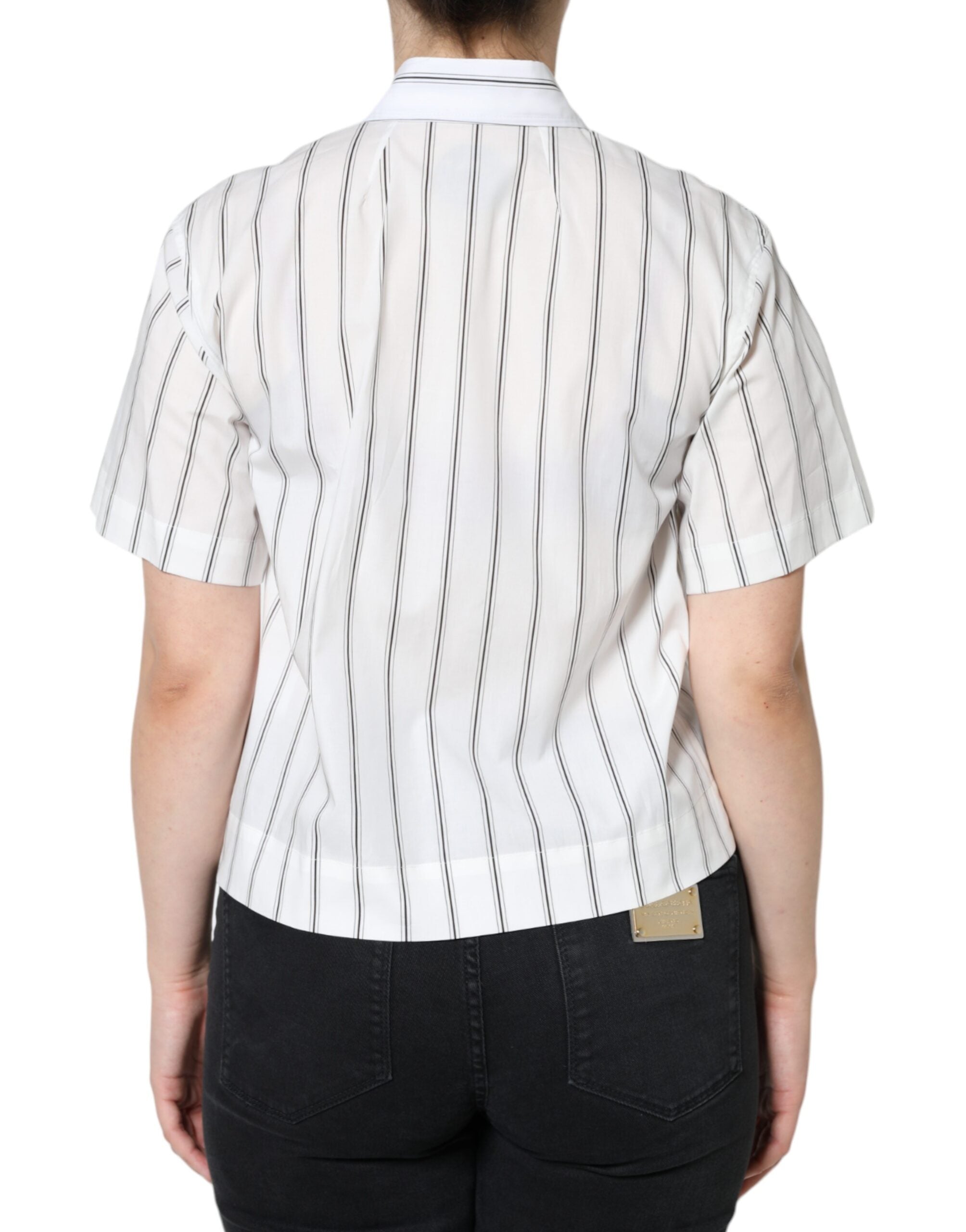 Dolce & Gabbana White Striped Collared Short Sleeve Polo Top Dolce & Gabbana