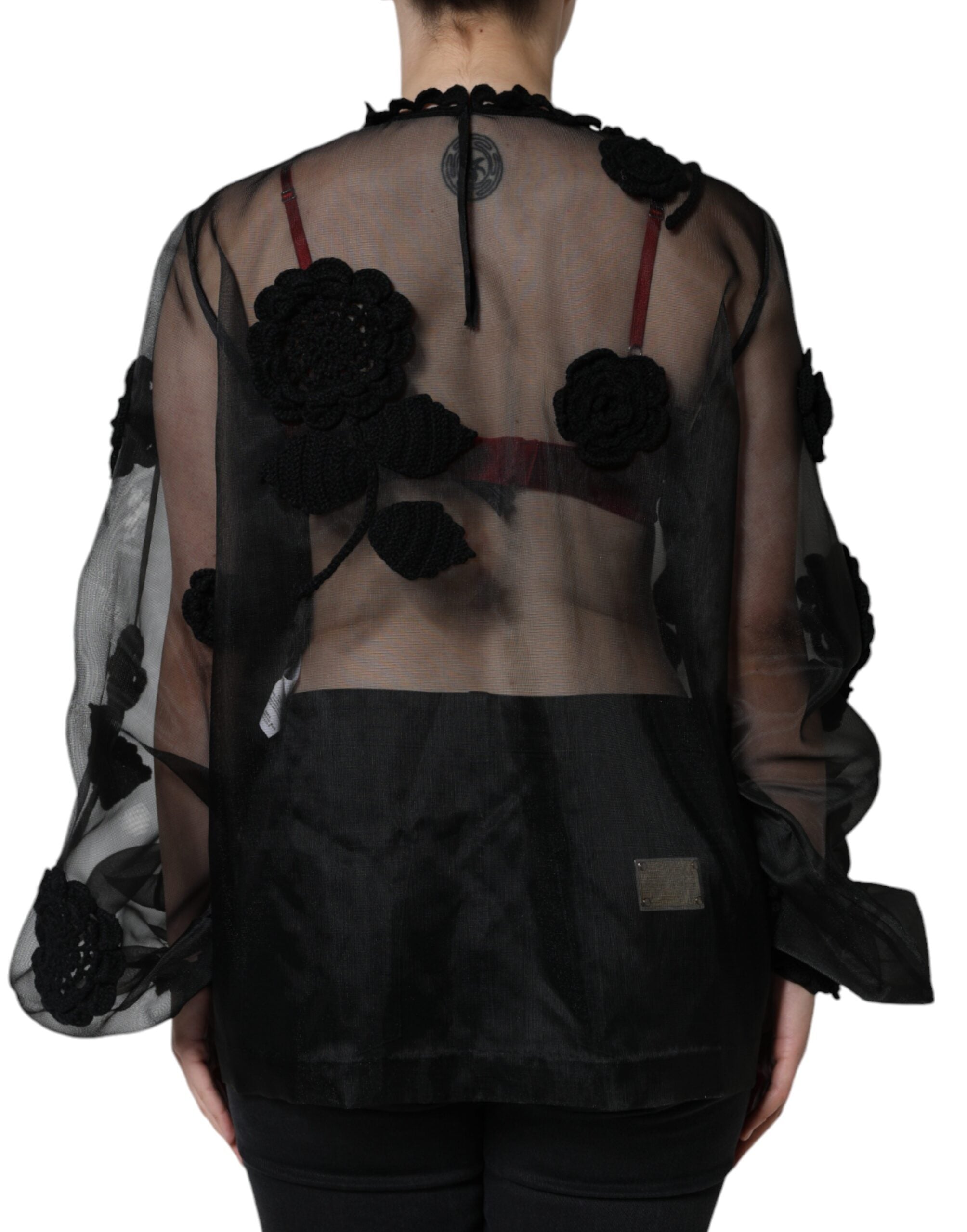 Dolce & Gabbana Black Nylon Mesh Transparent Floral Blouse Dolce & Gabbana