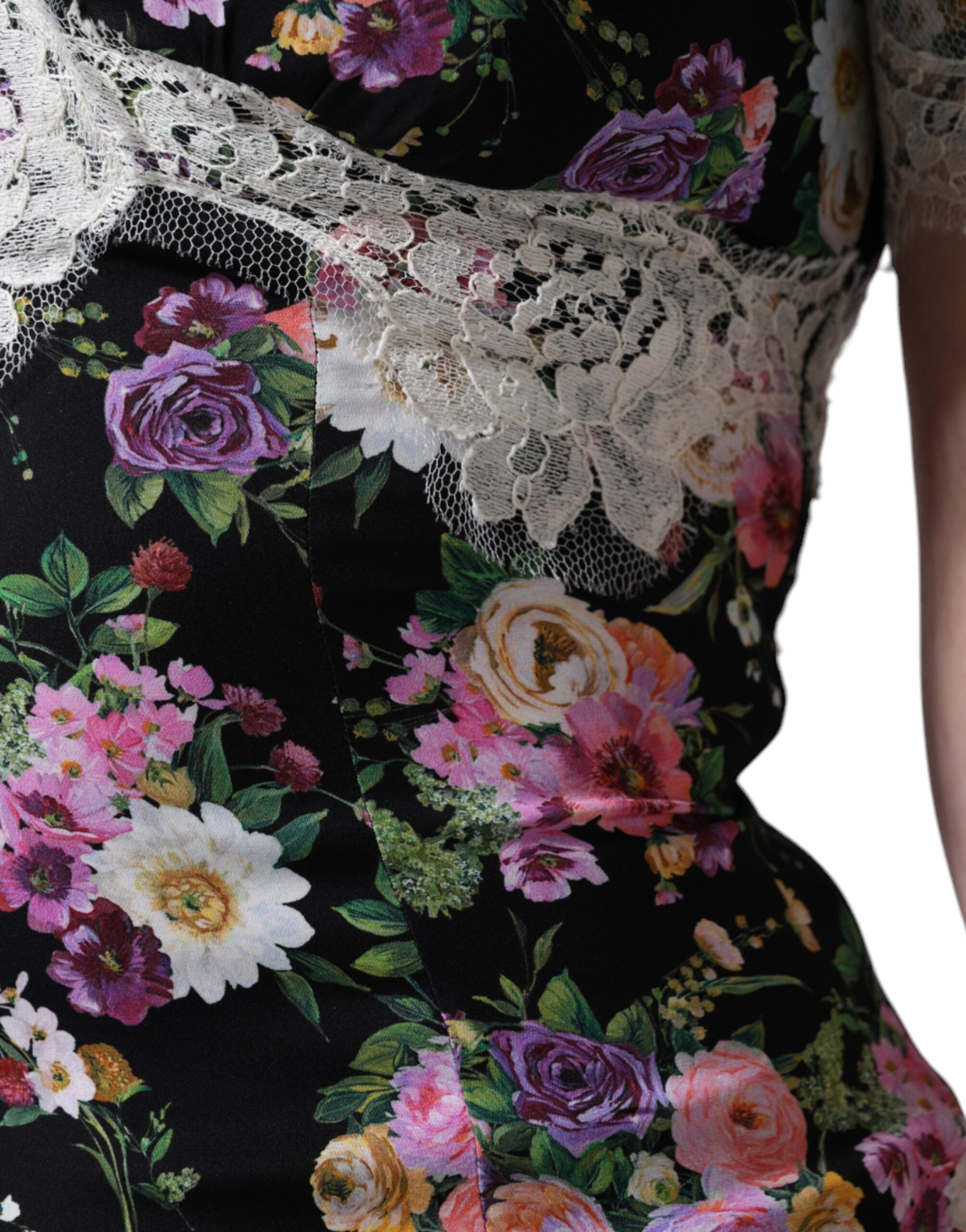 Dolce & Gabbana Black Floral Lace Short Sleeves Blouse Top Dolce & Gabbana