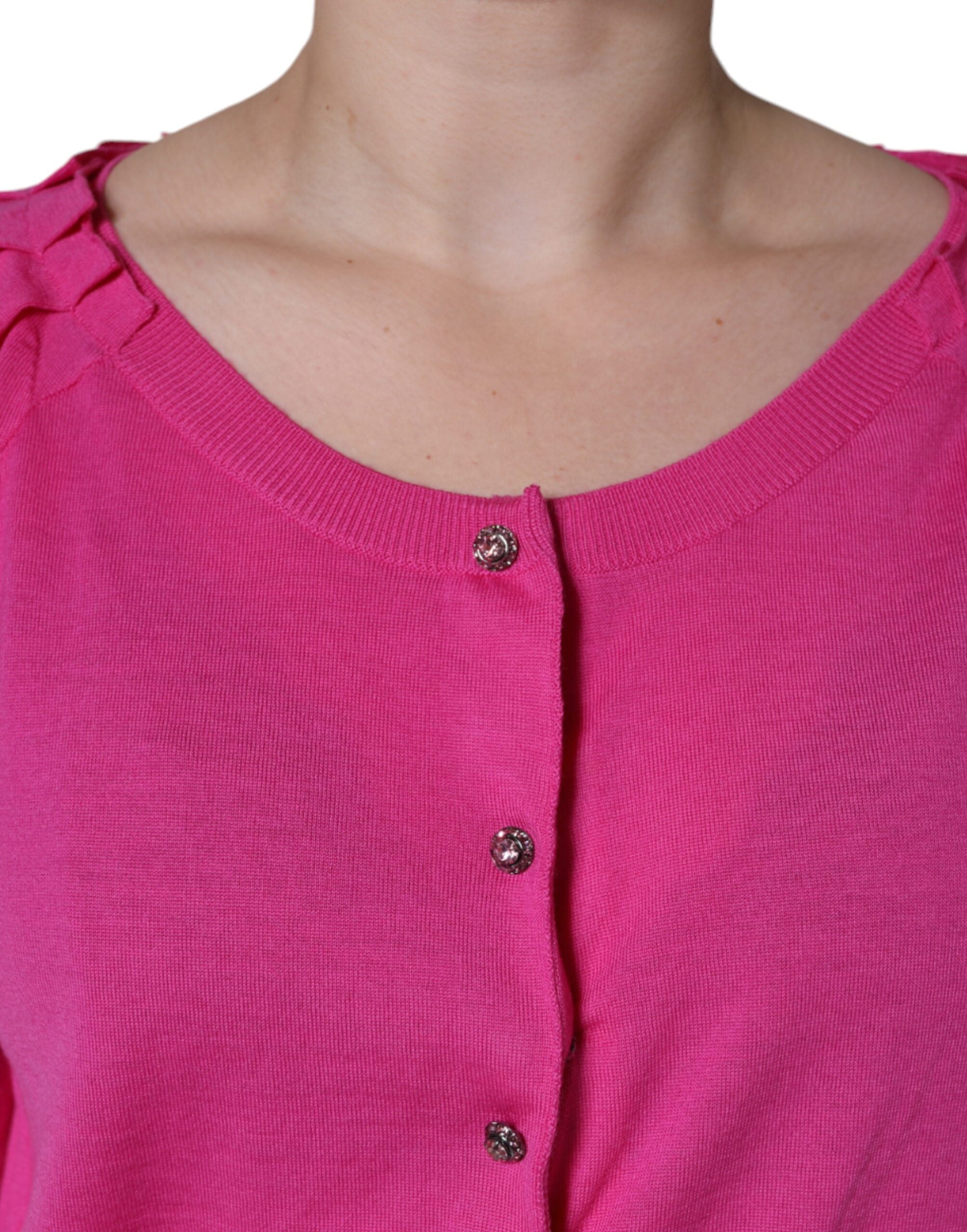 Dolce & Gabbana Pink Wool Button Down Short Sleeve Blouse Top Dolce & Gabbana