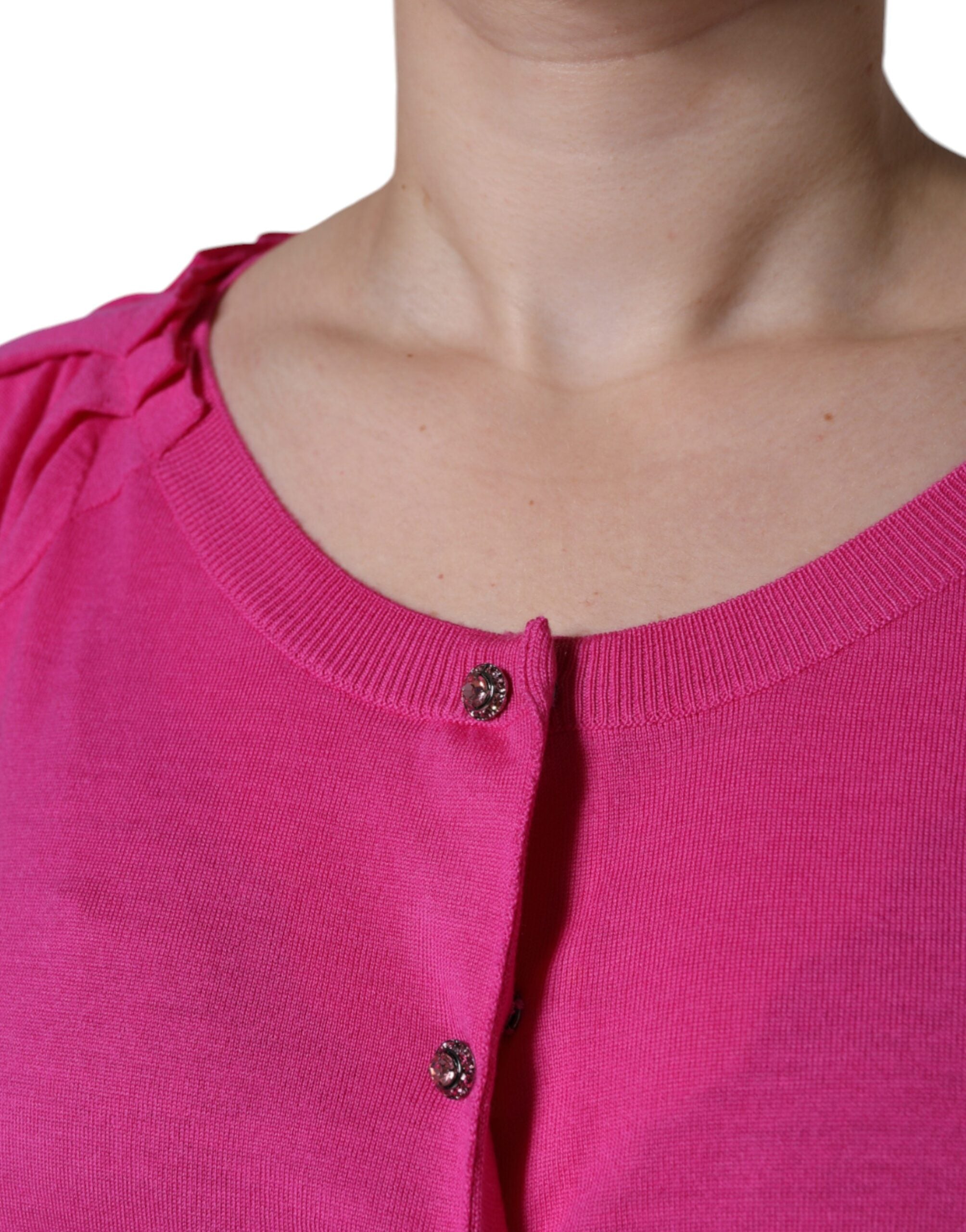 Dolce & Gabbana Pink Wool Button Down Short Sleeve Blouse Top Dolce & Gabbana