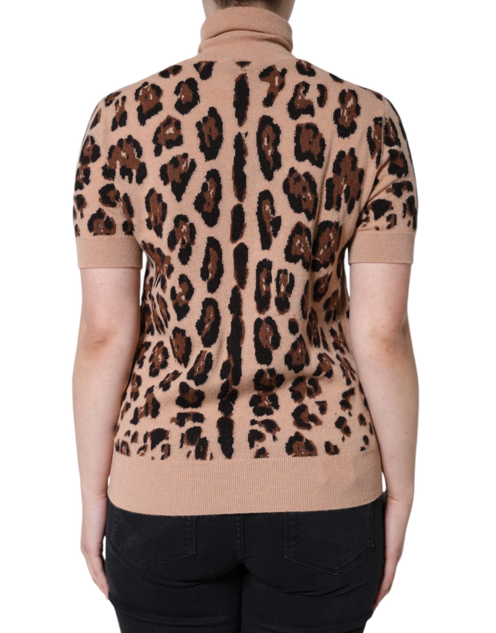 Dolce & Gabbana Beige Leopard Print Wool Turtleneck Top Dolce & Gabbana