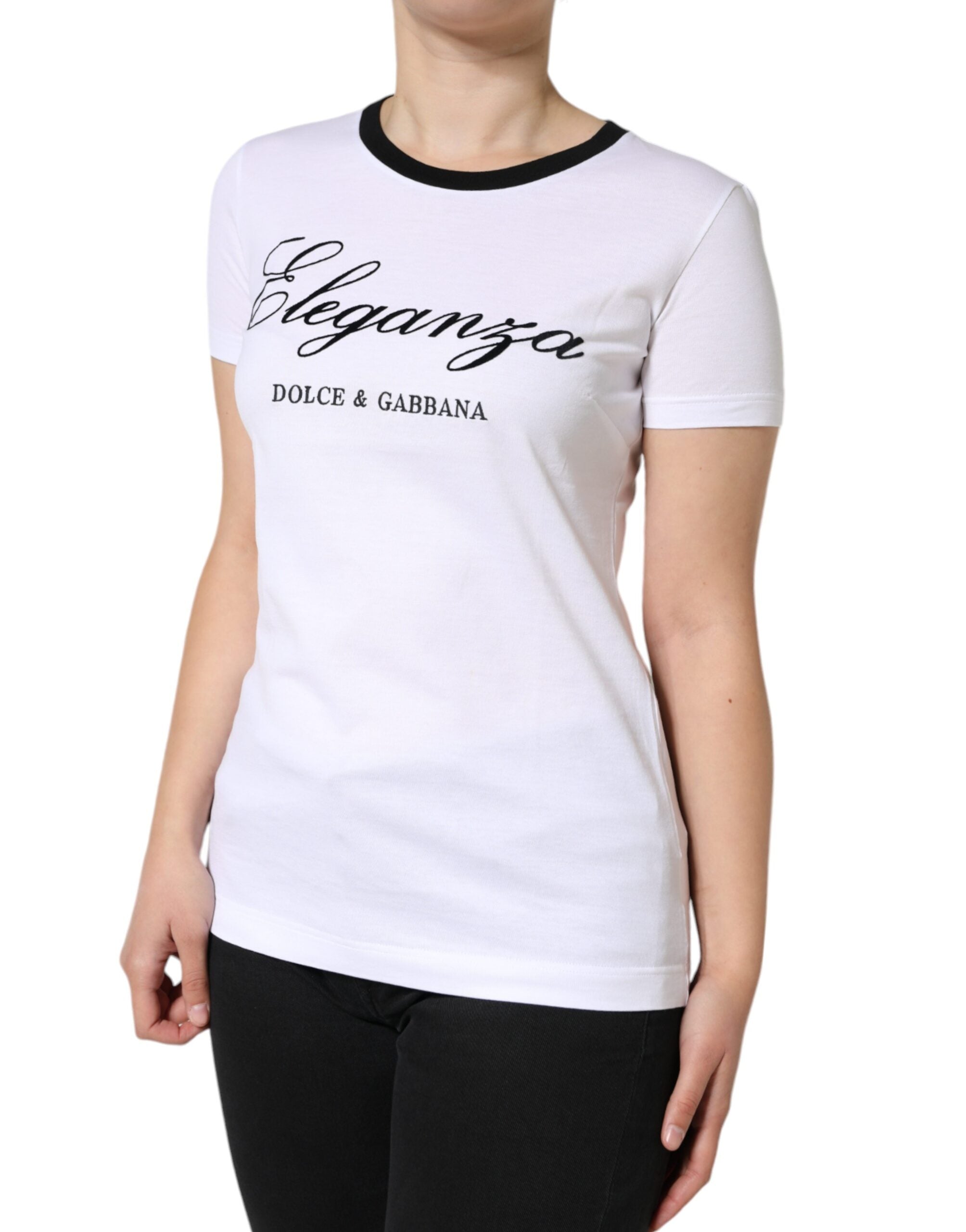 Dolce & Gabbana White Eleganza Print Cotton Short Sleeves T-shirt Dolce & Gabbana