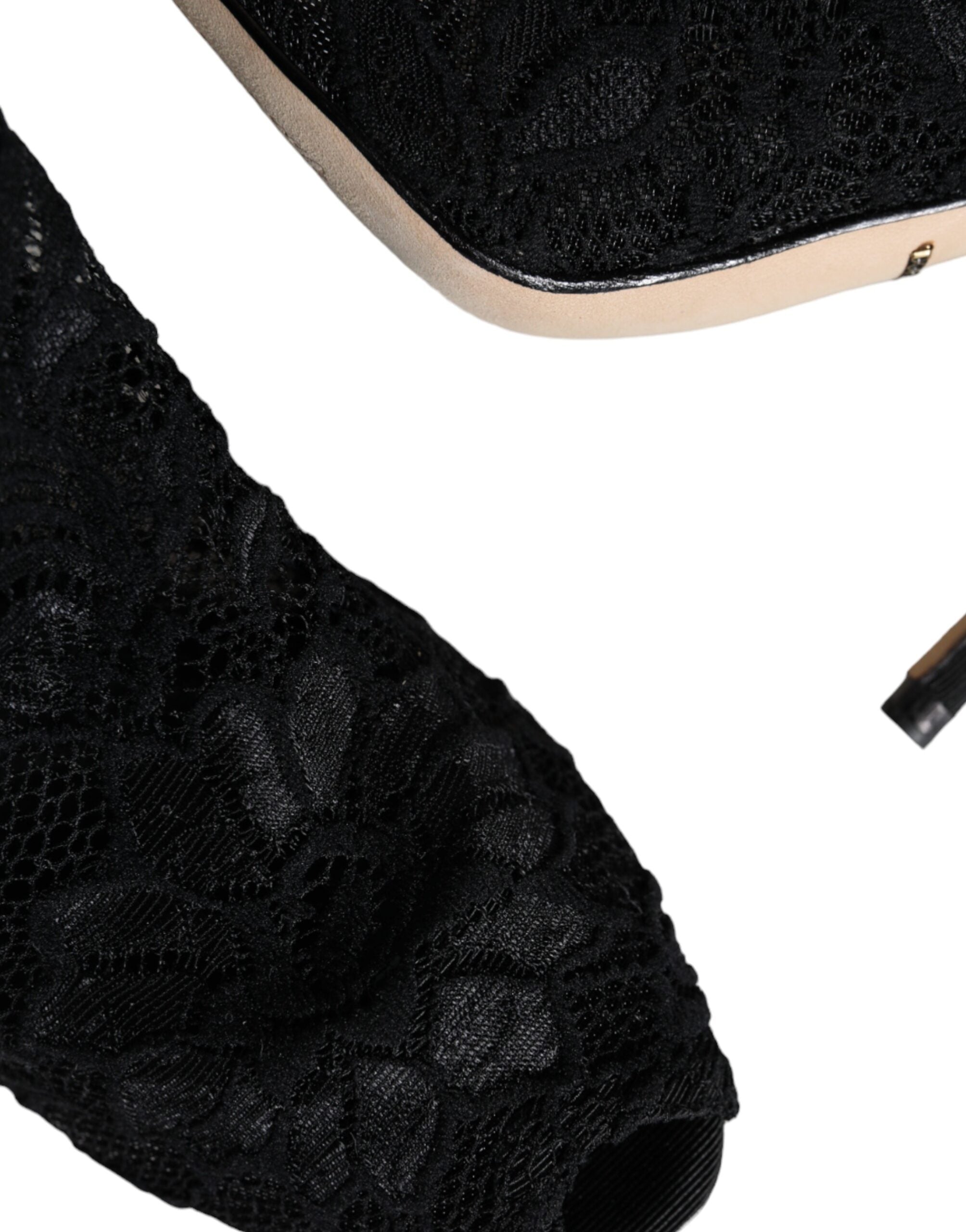 Dolce & Gabbana Black Lace Stretch Heels Mid Calf Boot Shoes Dolce & Gabbana