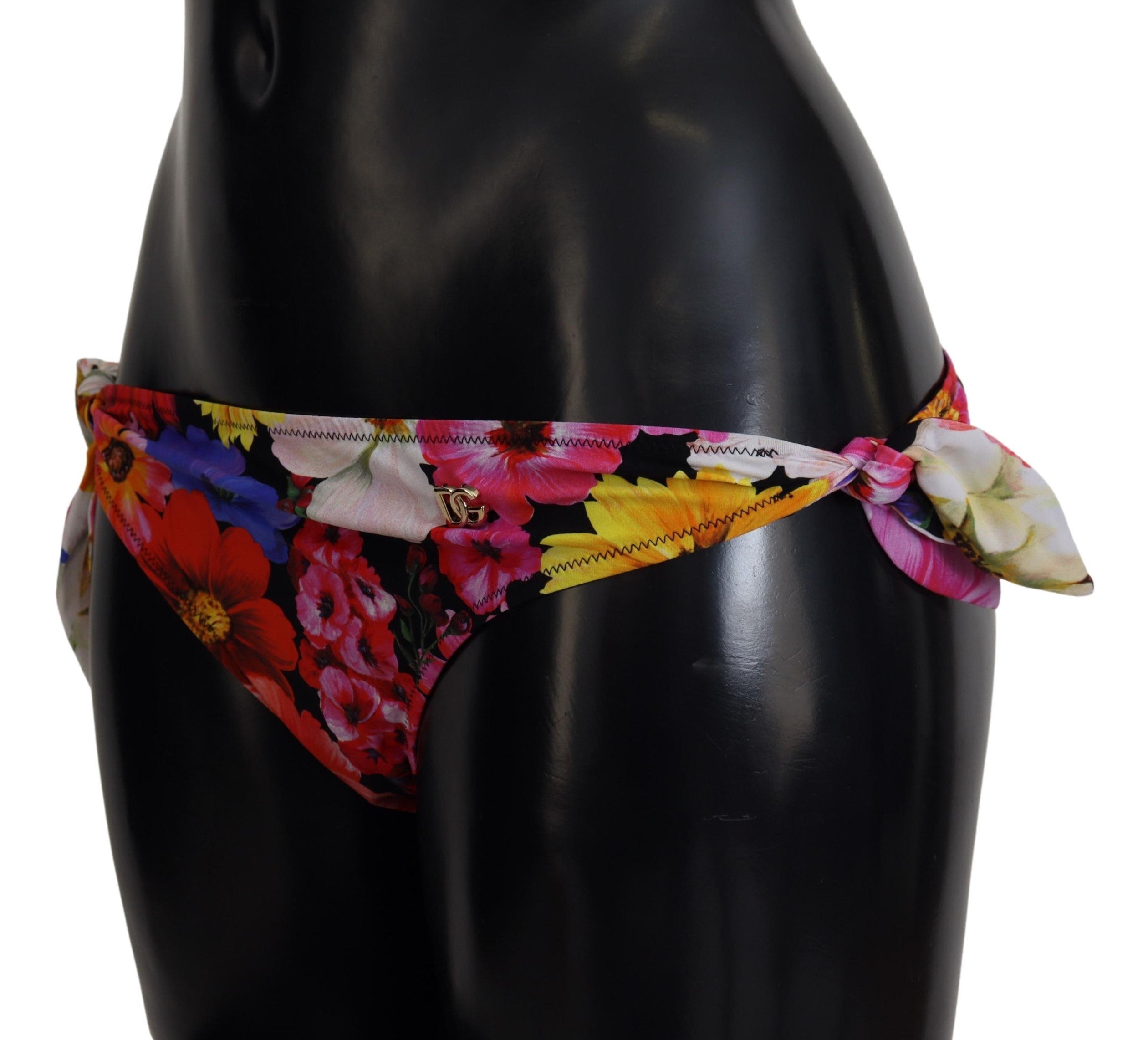 Dolce & Gabbana Black Floral Print Swimsuit Bikini Bottom Swimwear Dolce & Gabbana