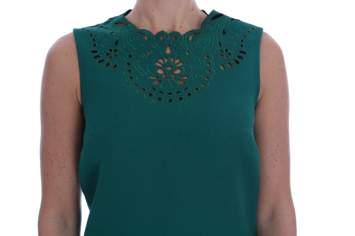 Dolce & Gabbana Green Floral Cutout Silk Wool Dress Dolce & Gabbana