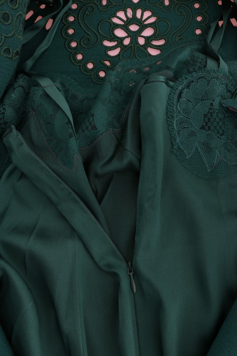 Dolce & Gabbana Green Floral Cutout Silk Wool Dress Dolce & Gabbana