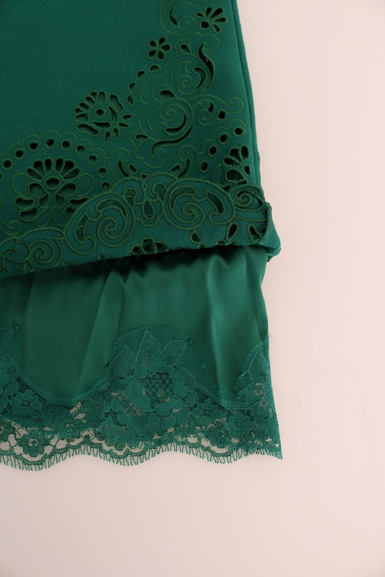 Dolce & Gabbana Green Floral Cutout Silk Wool Dress Dolce & Gabbana