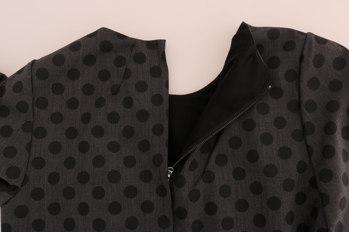 Dolce & Gabbana Gray Polka Dotted Wool Stretch Dress Dolce & Gabbana