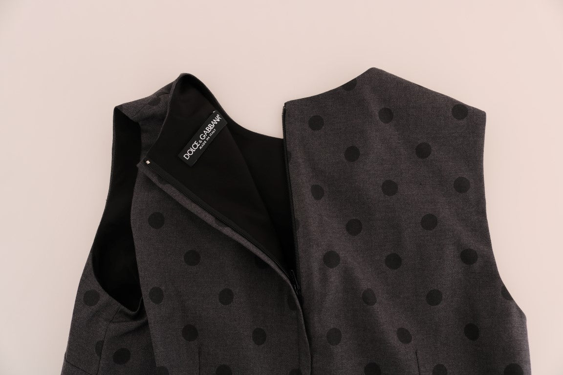Dolce & Gabbana Gray Polka Dotted Sheath Wool Dress Dolce & Gabbana