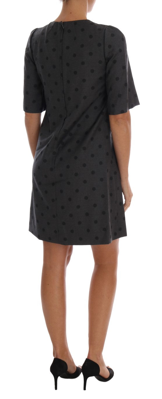 Dolce & Gabbana Gray Polka Dotted Sheath Wool Dress Dolce & Gabbana