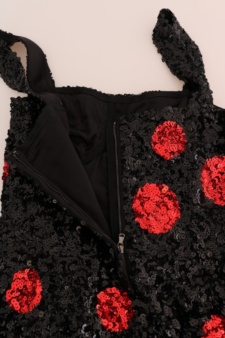 Dolce & Gabbana Black Red Polka Sequined Shift Dress Dolce & Gabbana