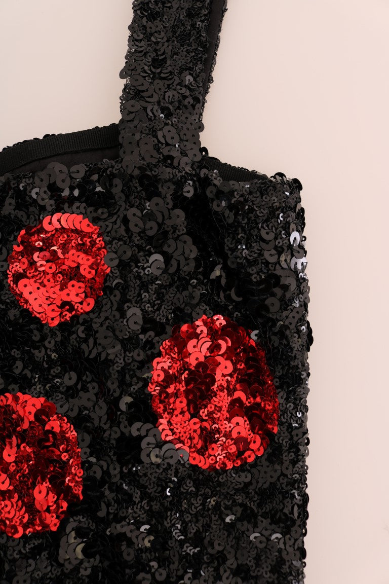 Dolce & Gabbana Black Red Polka Sequined Shift Dress Dolce & Gabbana